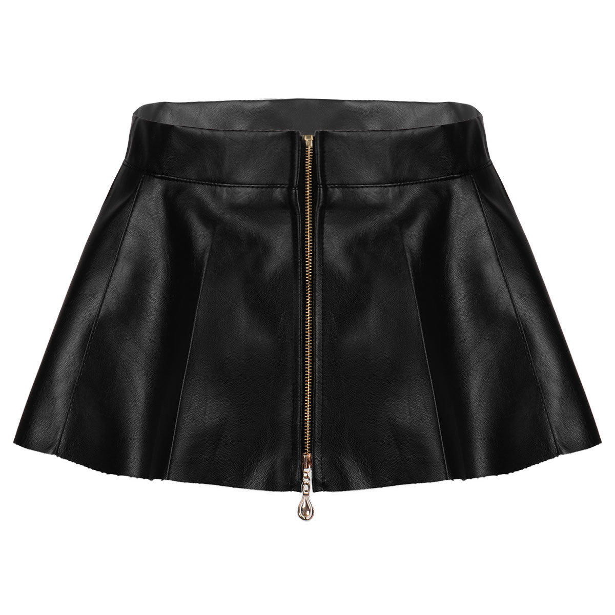 Leather Front Zipper Pleated Mini Skirt InsStreet