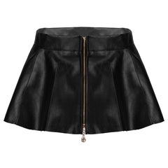 Leather Front Zipper Pleated Mini Skirt InsStreet