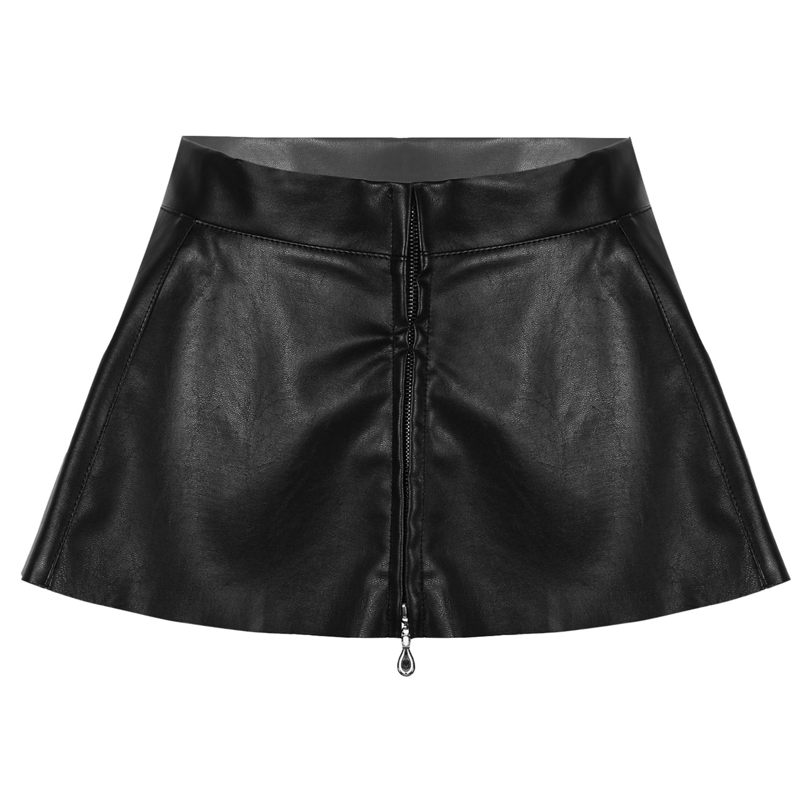 Leather Front Zipper Pleated Mini Skirt InsStreet