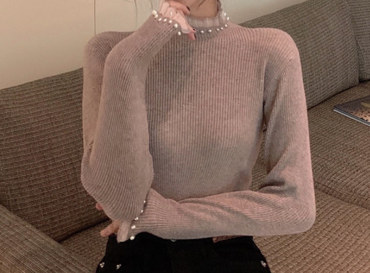 Pearl-Studded Turtleneck Top Ins Street