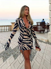 Zebra Long Sleeve Mini Dress InsStreet