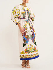 Exquisite And Fun Printed Puff Trendy Sleeves Loose Casual Midi Dress InsStreet