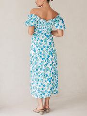 Summer Fresh Floral Charming Off-Shoulder Midi Dress InsStreet