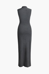 Wrap Slit Mock Charming Neck Sleeveless Maxi Dress InsStreet