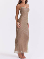 Cafe Au Lait Charming Beaded Maxi Dress InsStreet