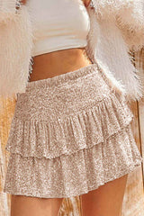 Mini Tiered Sequined Folded Skirt InsStreet