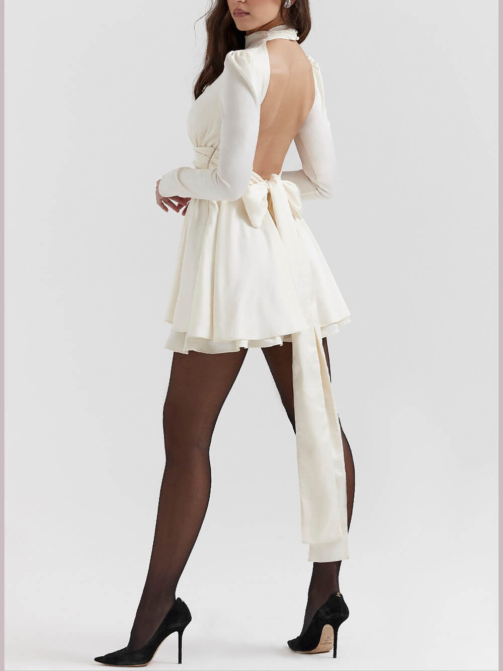 Ivory Bow Stylish Mini Dress InsStreet