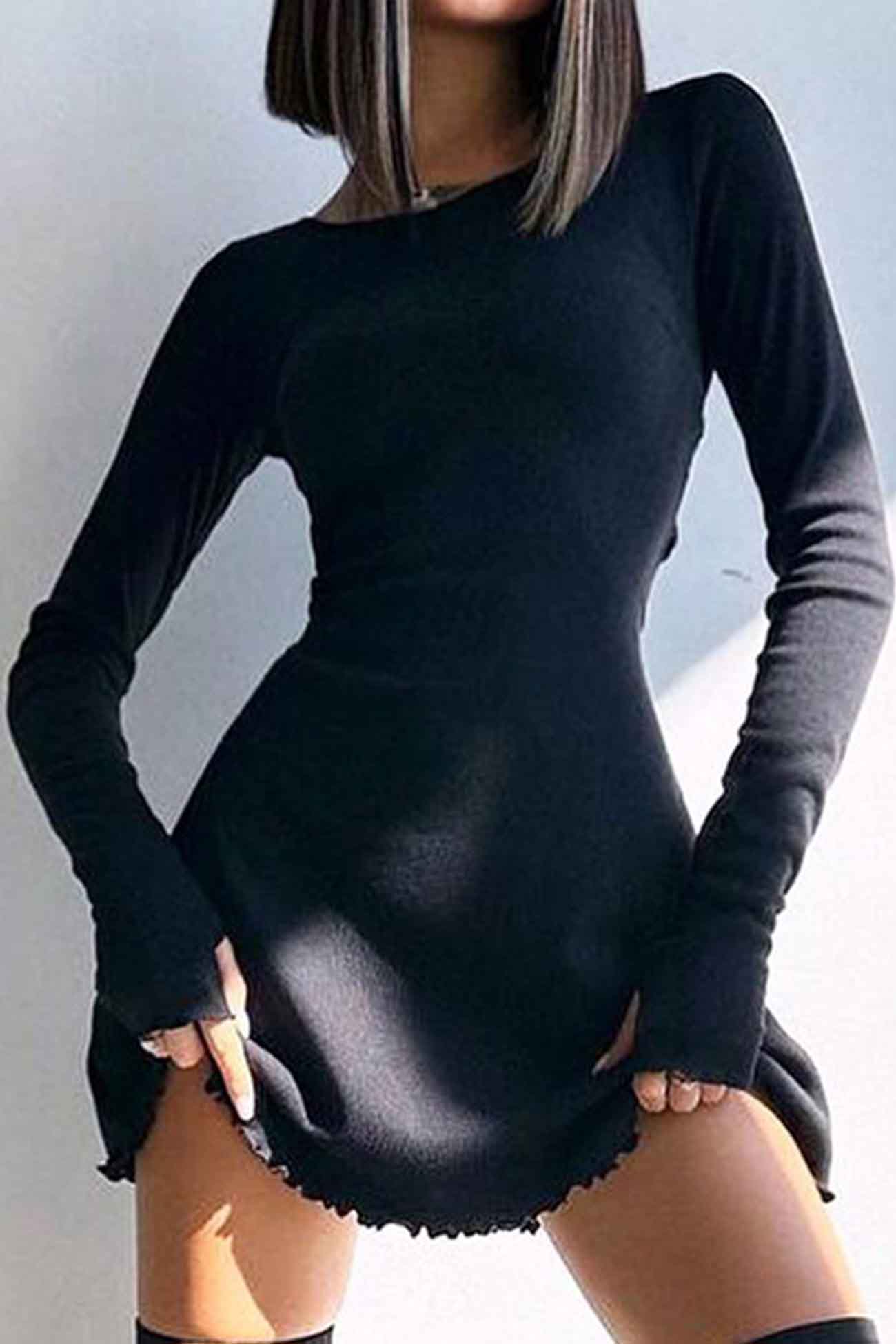 Back Strap Long Sleeve Mini Dress InsStreet