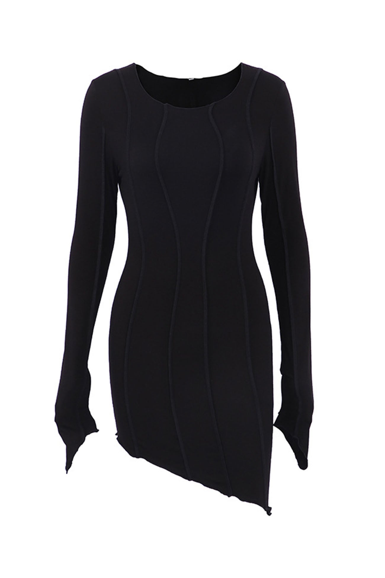 Shirred Long Sleeve Bodycon Mini Dress InsStreet