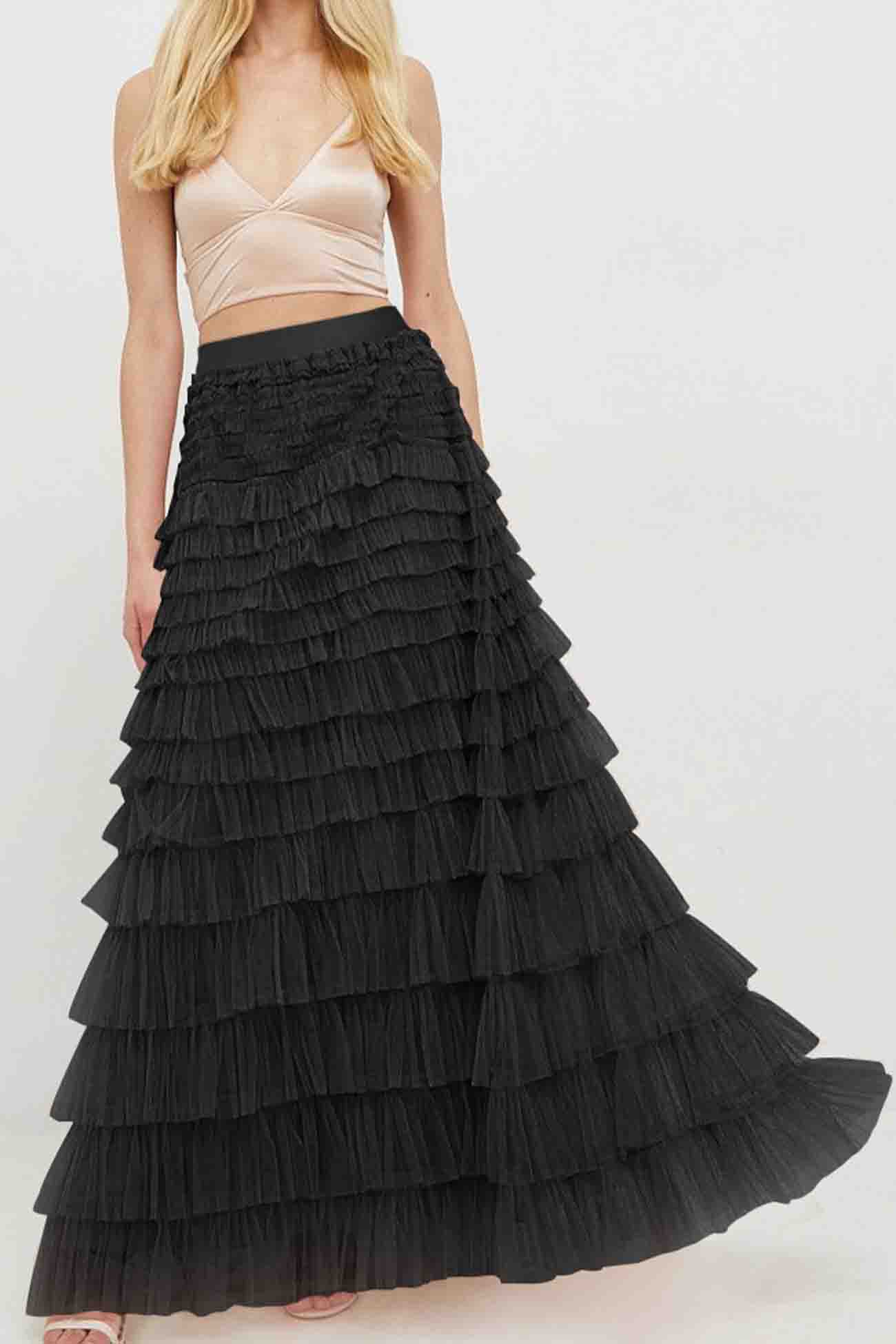 A-line Tiered Mesh Skirt InsStreet