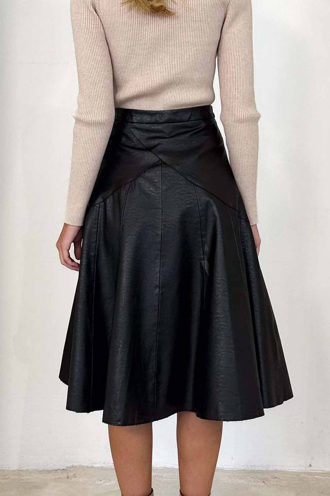 High Waist Pleated Midi Skirt crafted from Leather InsStreet