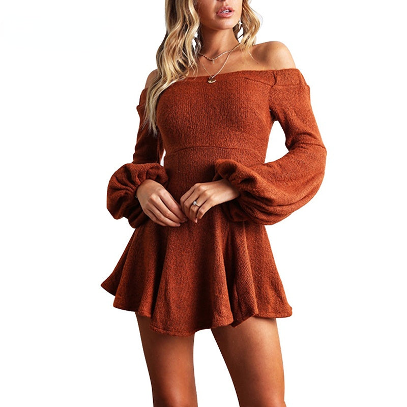 Off Shoulder Long Sleeve Slash Neck Sexy Mini Dress InsStreet