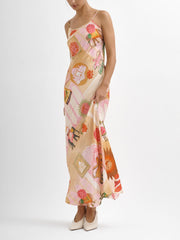 Unique Satin Print Charming Casual Suspender Maxi Dress InsStreet