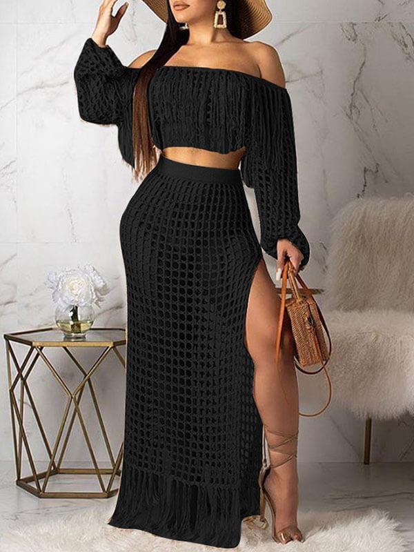 Mesh Tassels Crop Top & Skirt Set Ins Street