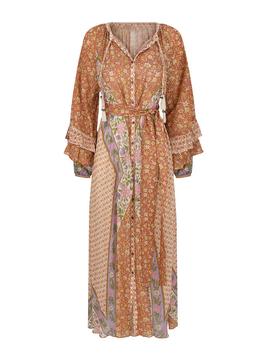 Unique Bohemian Print Long Graceful Sleeve Robe Midi Dress InsStreet