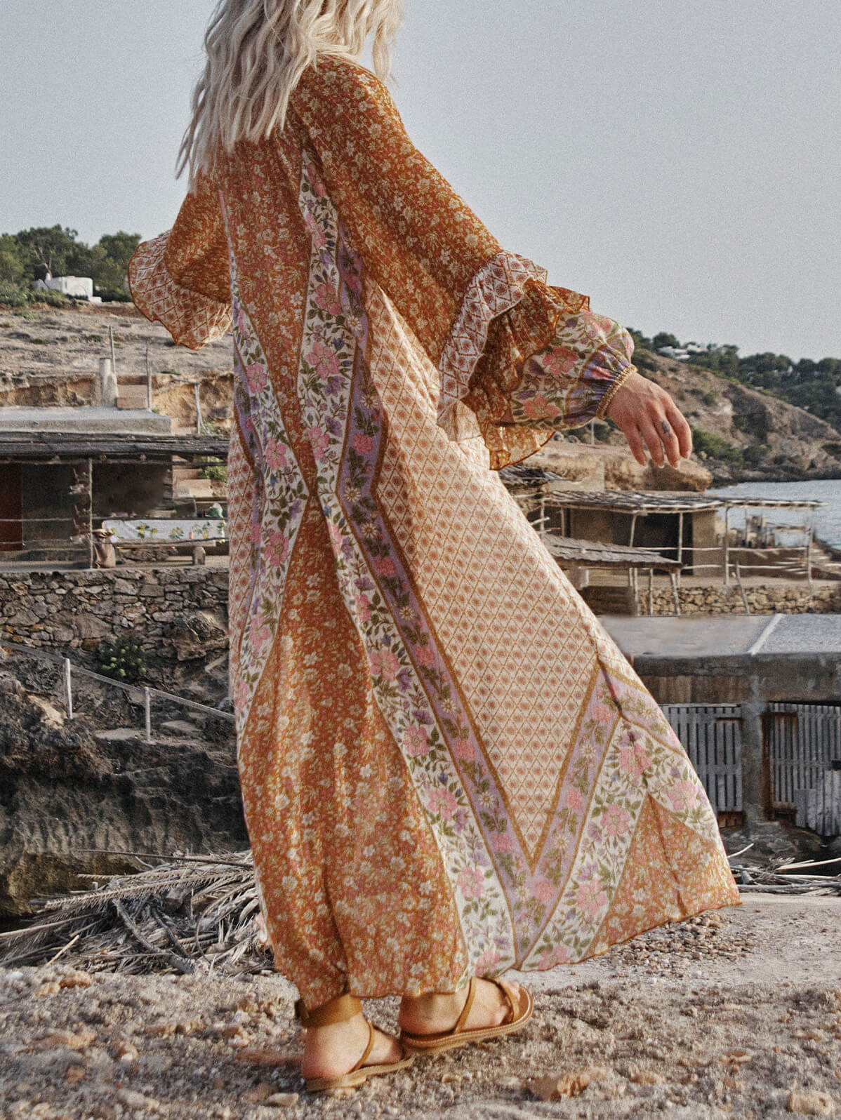 Unique Bohemian Print Long Graceful Sleeve Robe Midi Dress InsStreet