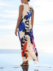 Satin Art Floral Charming Print Maxi Dress InsStreet