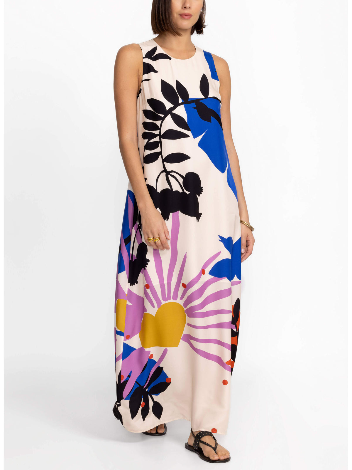 Satin Art Floral Charming Print Maxi Dress InsStreet