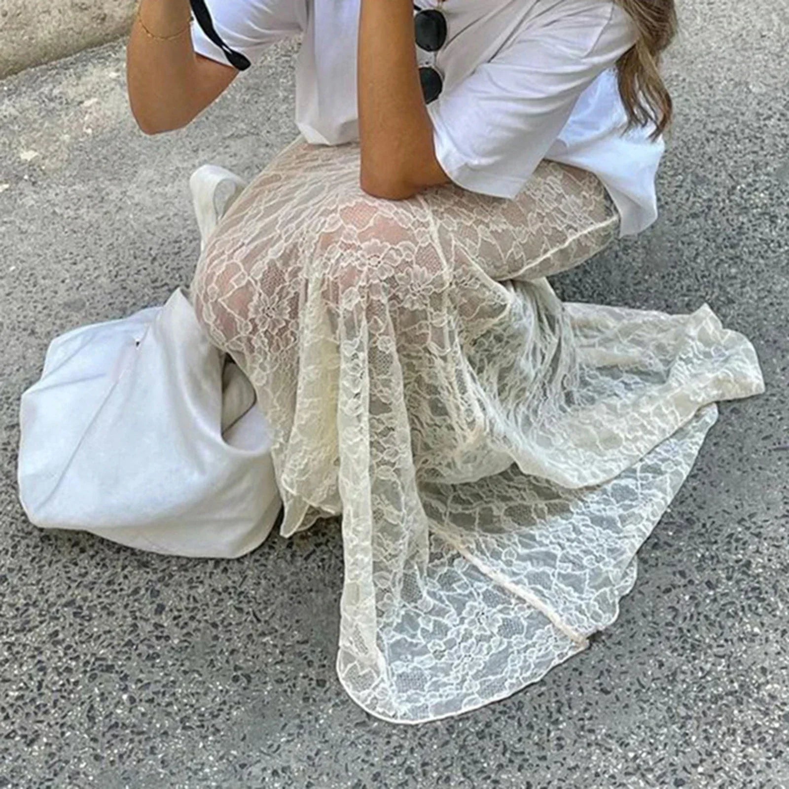 Slim Lace Trumpet See Through Sexy Maxi Skirt InsStreet