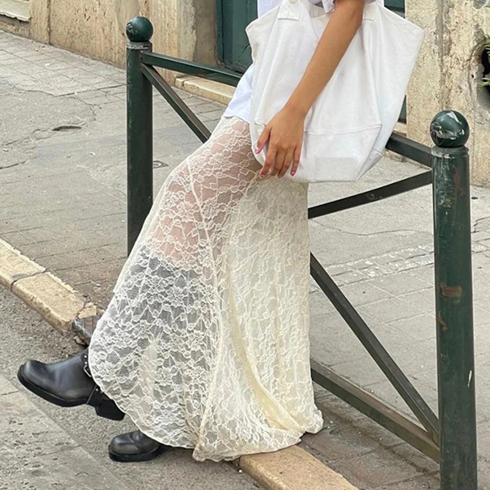 Slim Lace Trumpet See Through Sexy Maxi Skirt InsStreet