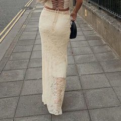 Slim Lace Trumpet See Through Sexy Maxi Skirt InsStreet