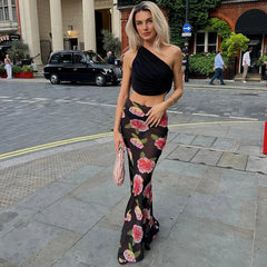 Rose Print Sheer Party Mesh Long Skirt InsStreet