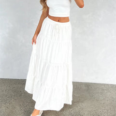 Ruffle Elastic High Waist Maxi Tiered Prairie Skirt InsStreet