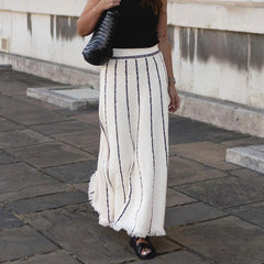 Striped Casual Vintage Elastic Waist Tassel Skirt InsStreet