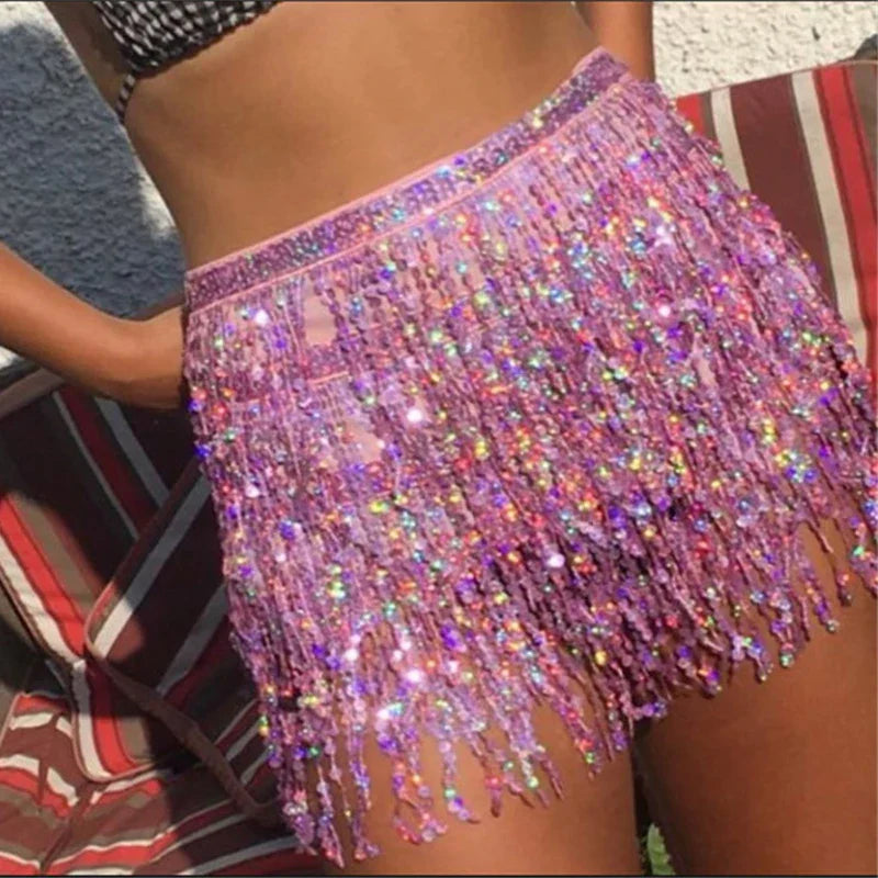 Belly Dance Glitter Sequins Wrap Tassel Skirt InsStreet