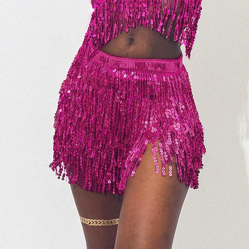 Belly Dance Glitter Sequins Wrap Tassel Skirt InsStreet