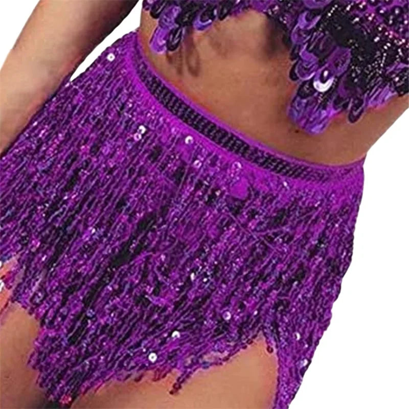 Belly Dance Glitter Sequins Wrap Tassel Skirt InsStreet