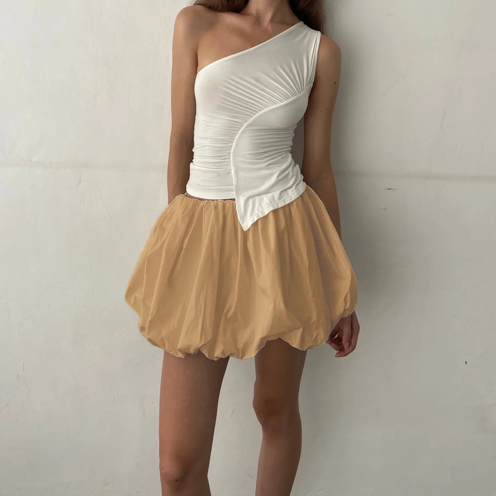 Y2K Bubble Pleated Hem A Line Mini Skirt InsStreet