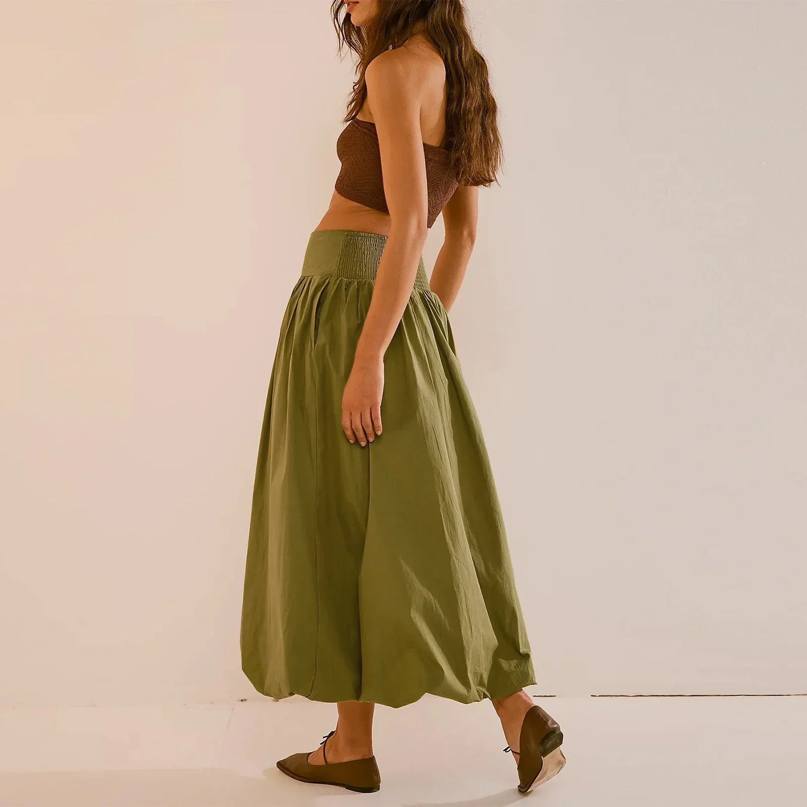 Y2K Bubble Maxi Color Ruffle Pleated Midi Skirt InsStreet