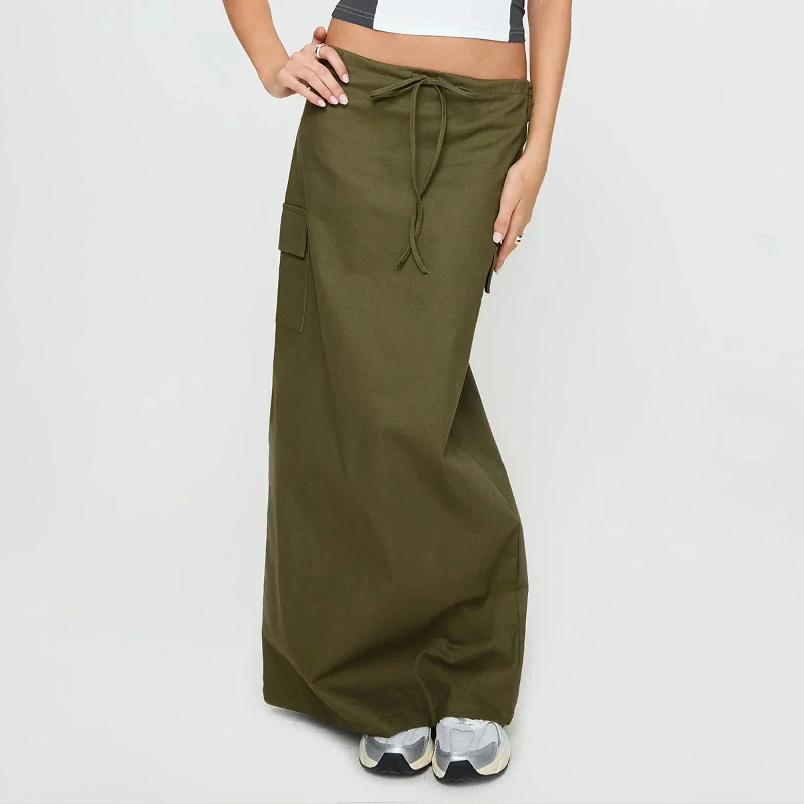 Y2K Cargo Drawstring Bodycon Slit Maxi Skirt InsStreet