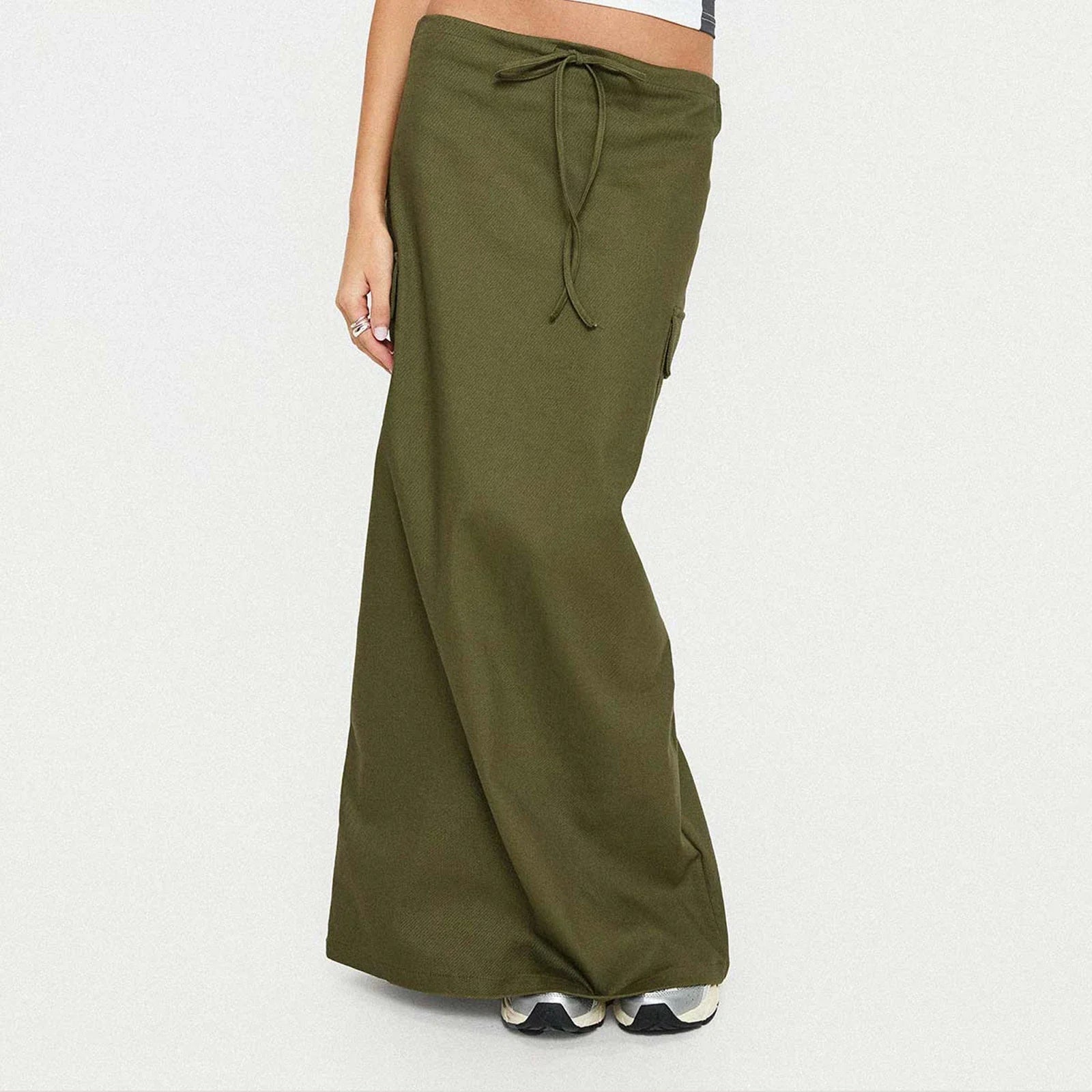 Y2K Cargo Drawstring Bodycon Slit Maxi Skirt InsStreet