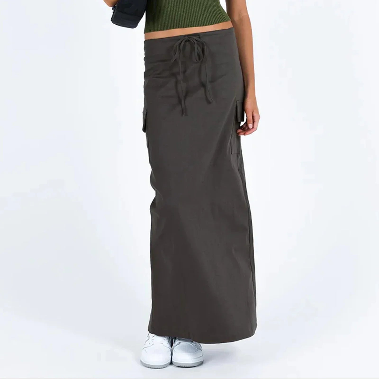 Y2K Cargo Drawstring Bodycon Slit Maxi Skirt InsStreet