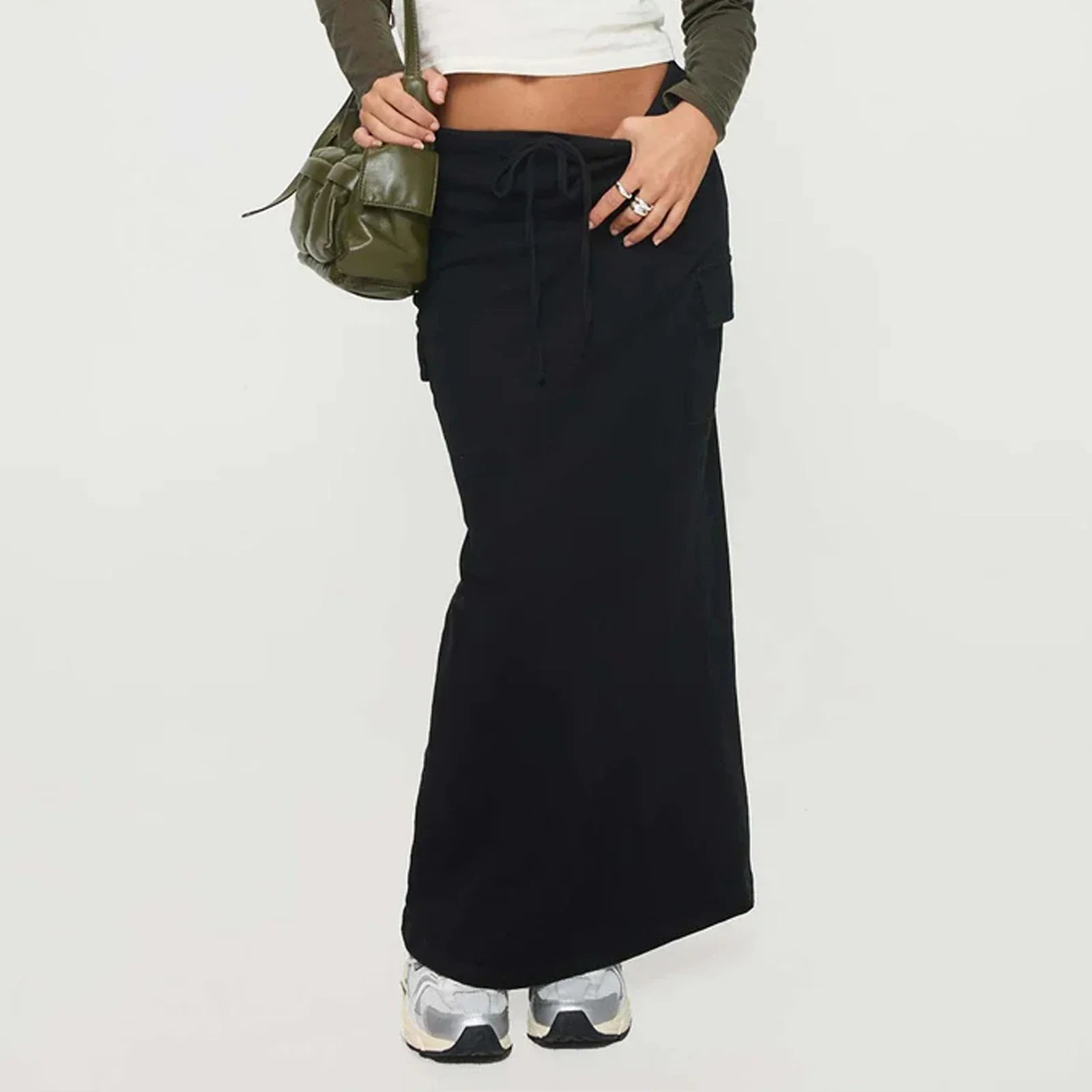 Y2K Cargo Drawstring Bodycon Slit Maxi Skirt InsStreet