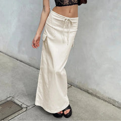 Y2K Cargo Drawstring Bodycon Slit Maxi Skirt InsStreet