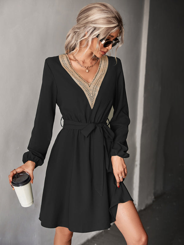 long-sleeved for V-neck dress lace women InsStreet