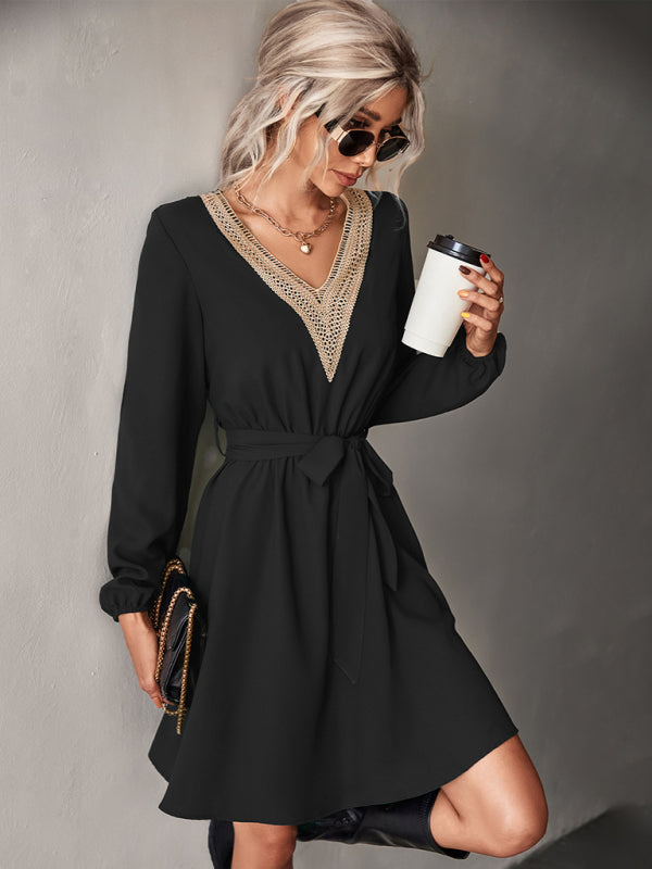 long-sleeved for V-neck dress lace women InsStreet