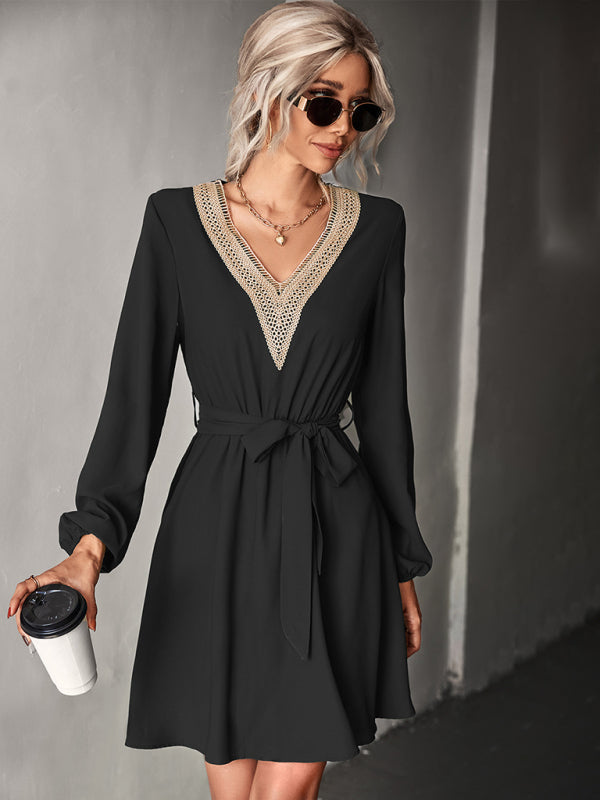 long-sleeved for V-neck dress lace women InsStreet