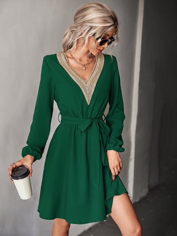 long-sleeved for V-neck dress lace women InsStreet