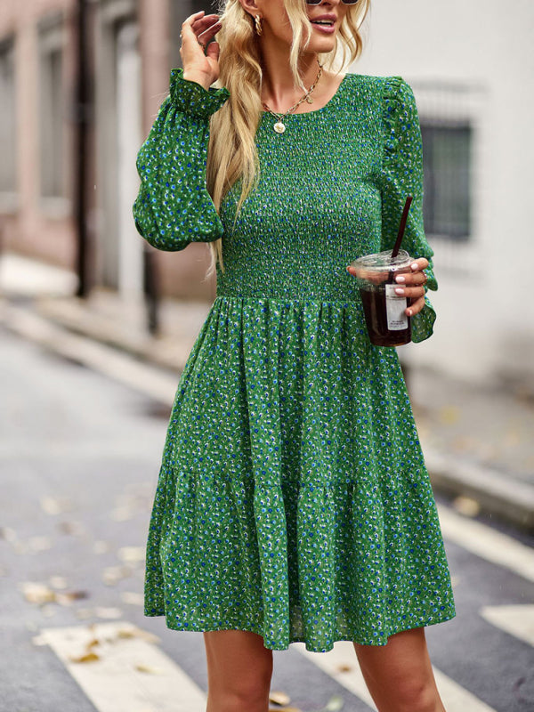 Gown Neck, and for Spring A-Line Flowered Skirt Round Long-Sleeved - Summer InsStreet