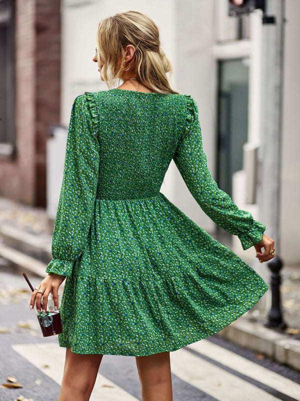 Gown Neck, and for Spring A-Line Flowered Skirt Round Long-Sleeved - Summer InsStreet