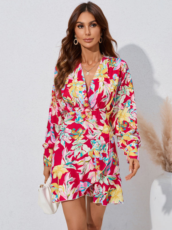 for Gown V-neck And Flare Fit Wrap Flowered Women InsStreet