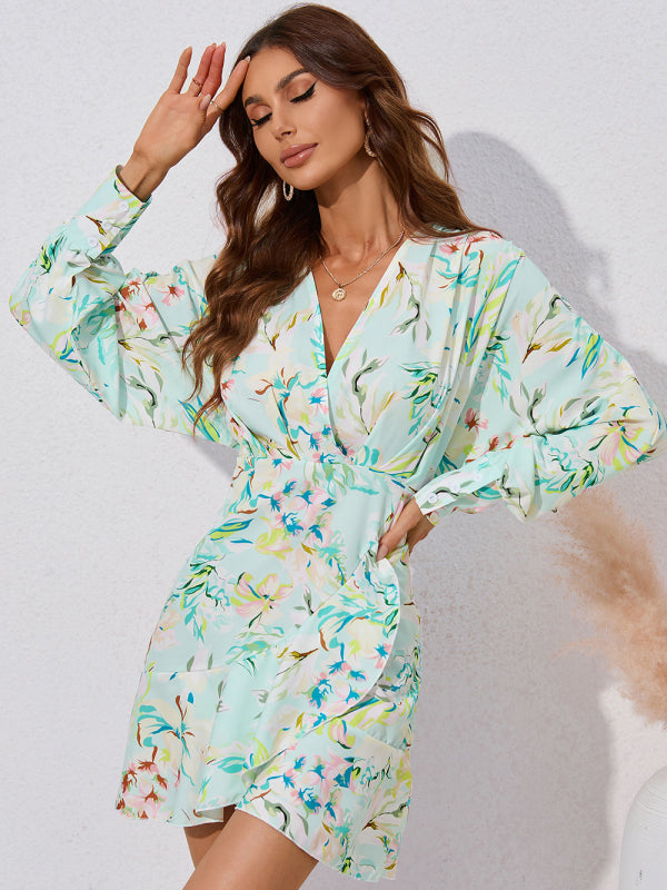 for Gown V-neck And Flare Fit Wrap Flowered Women InsStreet