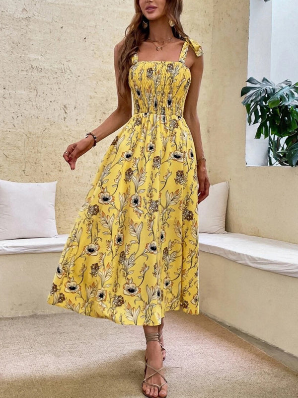 for Flowered Design Tiered Gown Smocked Women InsStreet