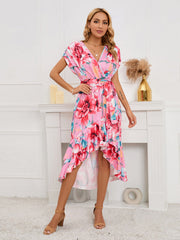 Gown Flowered for Front Wrap Design Midi Women InsStreet