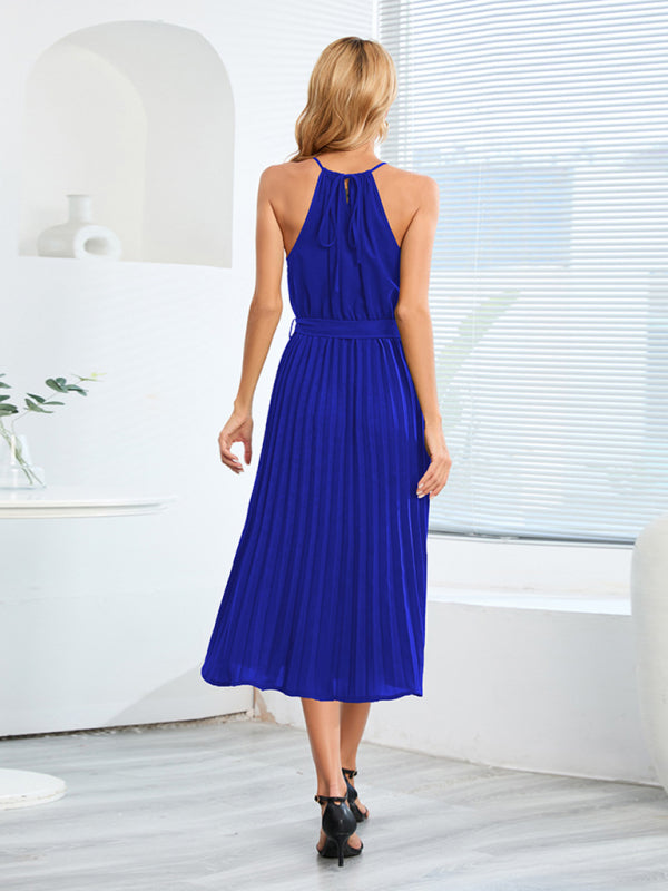 for Halter Midi Color Solid Folded Gown Women InsStreet