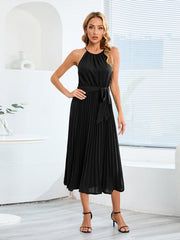 for Halter Midi Color Solid Folded Gown Women InsStreet